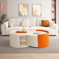 KEVINSPACE Round Coffee Table Mid Century Modern Coffee Table Pull Out Design Farmhouse Coffee Table with Storage Cocktail Table for Living Room Patio Office Abstract End Tables White