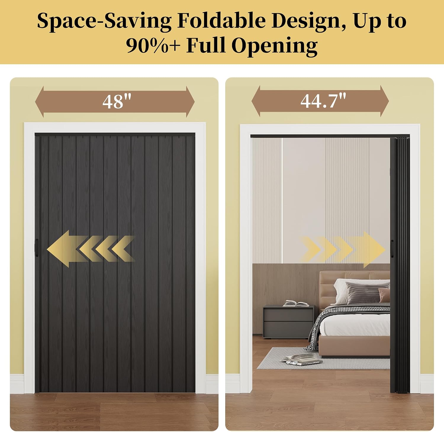 48' x 80' PVC Interior Accordion Door, Suitable for Opening Width 37'-48', Trimmable Height & Width, Room Dividers for Pantry Laundry Closet RV, Strong Magnet Folding Doors, Easy to Install, Black