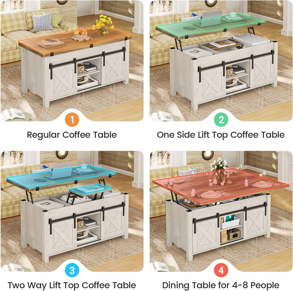 SEDETA Lift Top Coffee Table, 4 in 1 Multi-Function Convertible Coffee Tables with Storage and Hidden Compartment, Farmhouse Coffee Table Converts to Dining Table for Living Room, Brown Top
