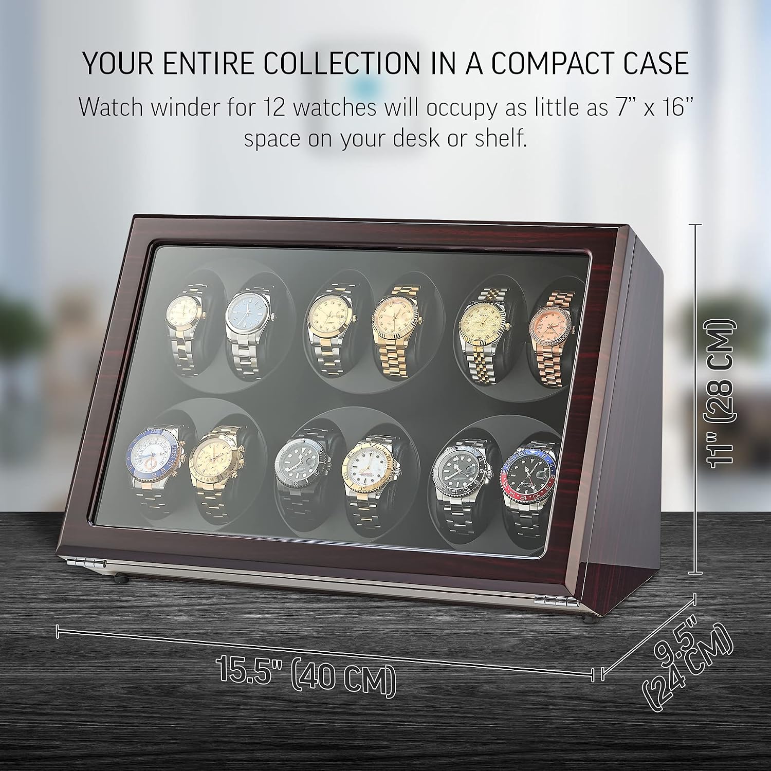 12 Watch Winder for Automatic Watches with Motor-Stop and Battery Option