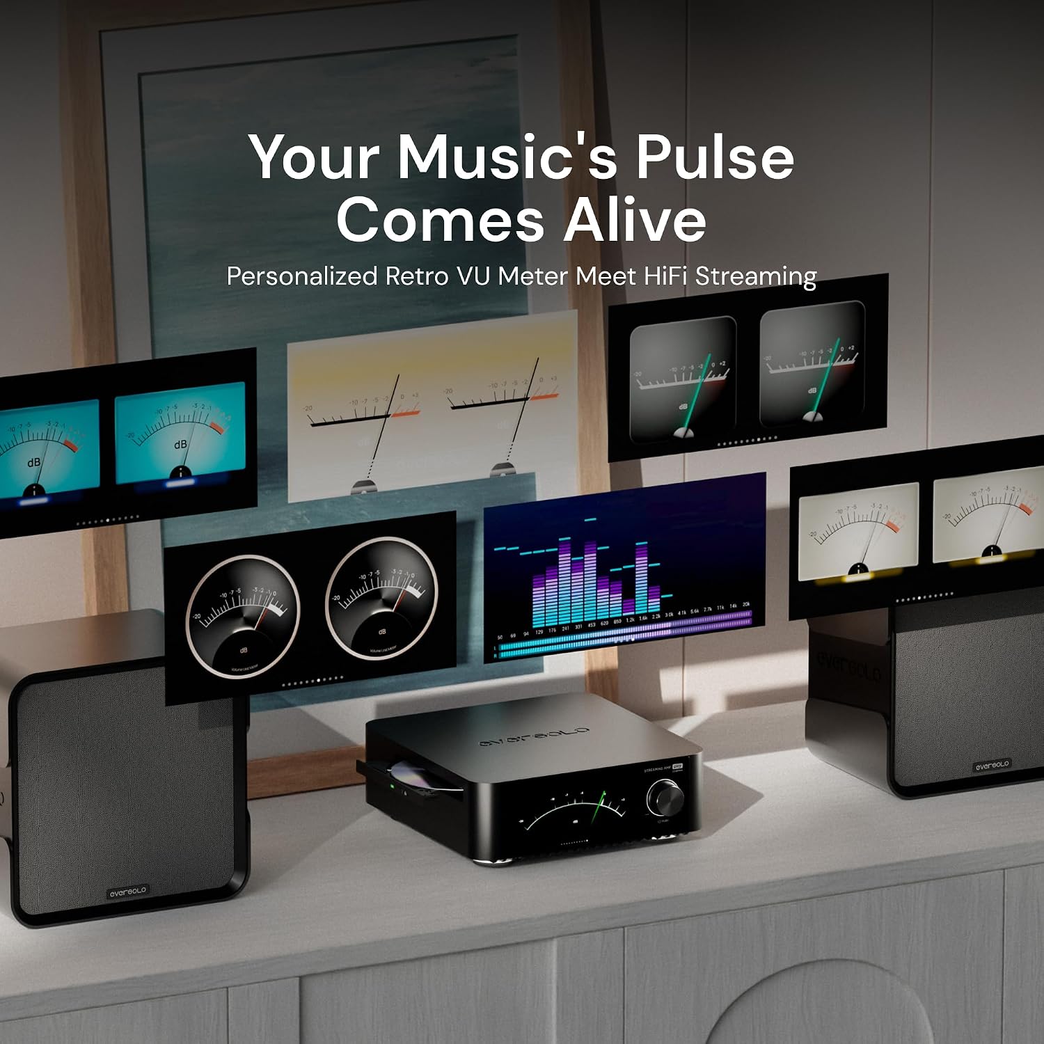 Eversolo Play | Music Streamer with DAC & Amplifier 60W×2ch(8Ω) / 110W×2ch(4Ω) | 5.5' LCD Touchscreen, Support Room Correction & Multi Room System, Stream Qobuz, Tidal&More | Black (CD Edition)