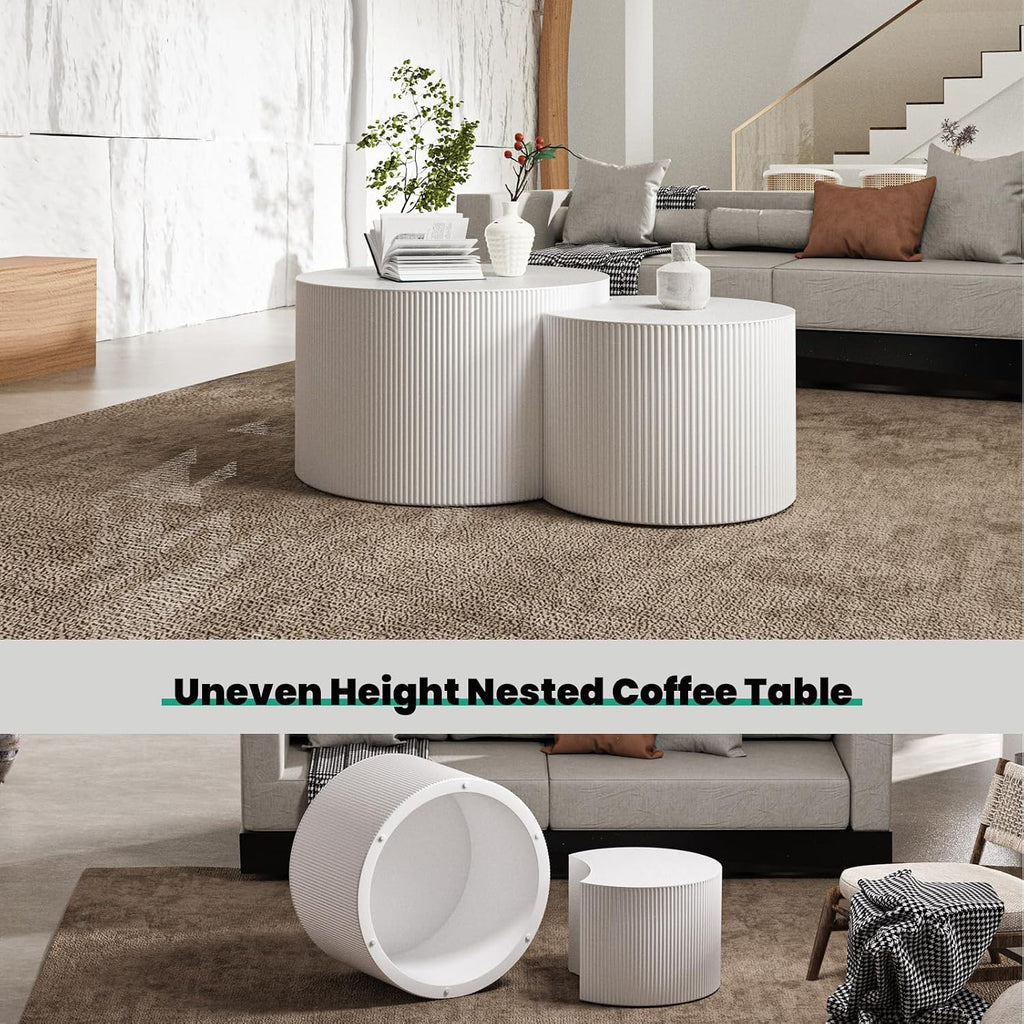 Round Coffee Table Set of 2 Modern Nesting Coffee Tables for Living Room Wave Stripe Round Coffee Table for Living Room Bedroom (B)
