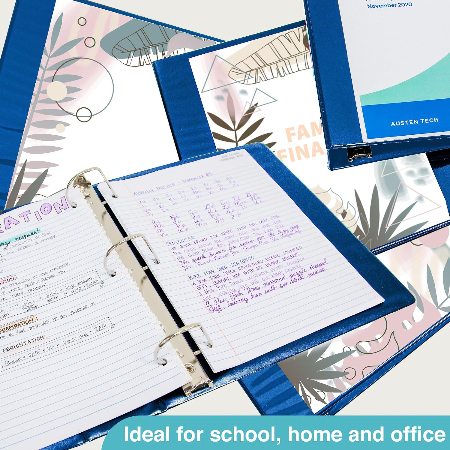 BAZIC Products 3 Ring Binder 3' View Binders Slant D Ring Organizer - Blue, Hold 600 Sheets Paper, for School Office Home, 12-Count