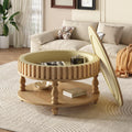 31.49'' Round Coffee Table with Storage Space, 2-Tier Modern Rustic Wood Circle Fluted Coffee Table for Living Room, Moveable Table Top & Easy Assembly, Natural