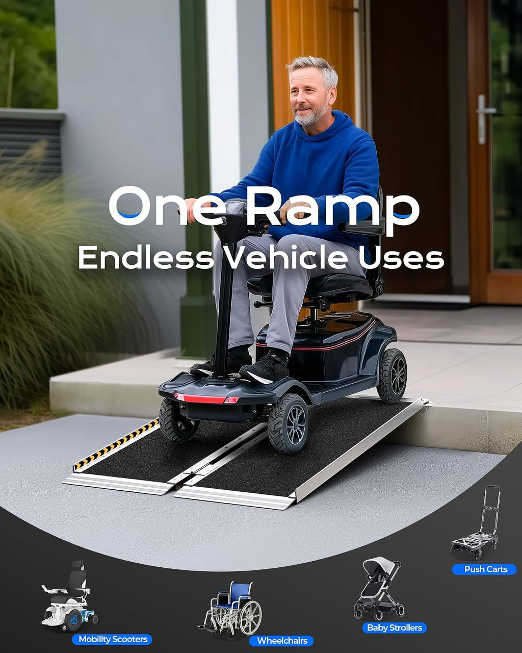 Portable Wheelchair Ramp 3FT, Non-Skid Aluminum Ramps for Wheelchairs for Home Steps, 800 LBS Capacity Handicap Ramp for Doorway, Threshold,Front Porch, Entry, Stairs 36' Lx 29.2' Wx2H