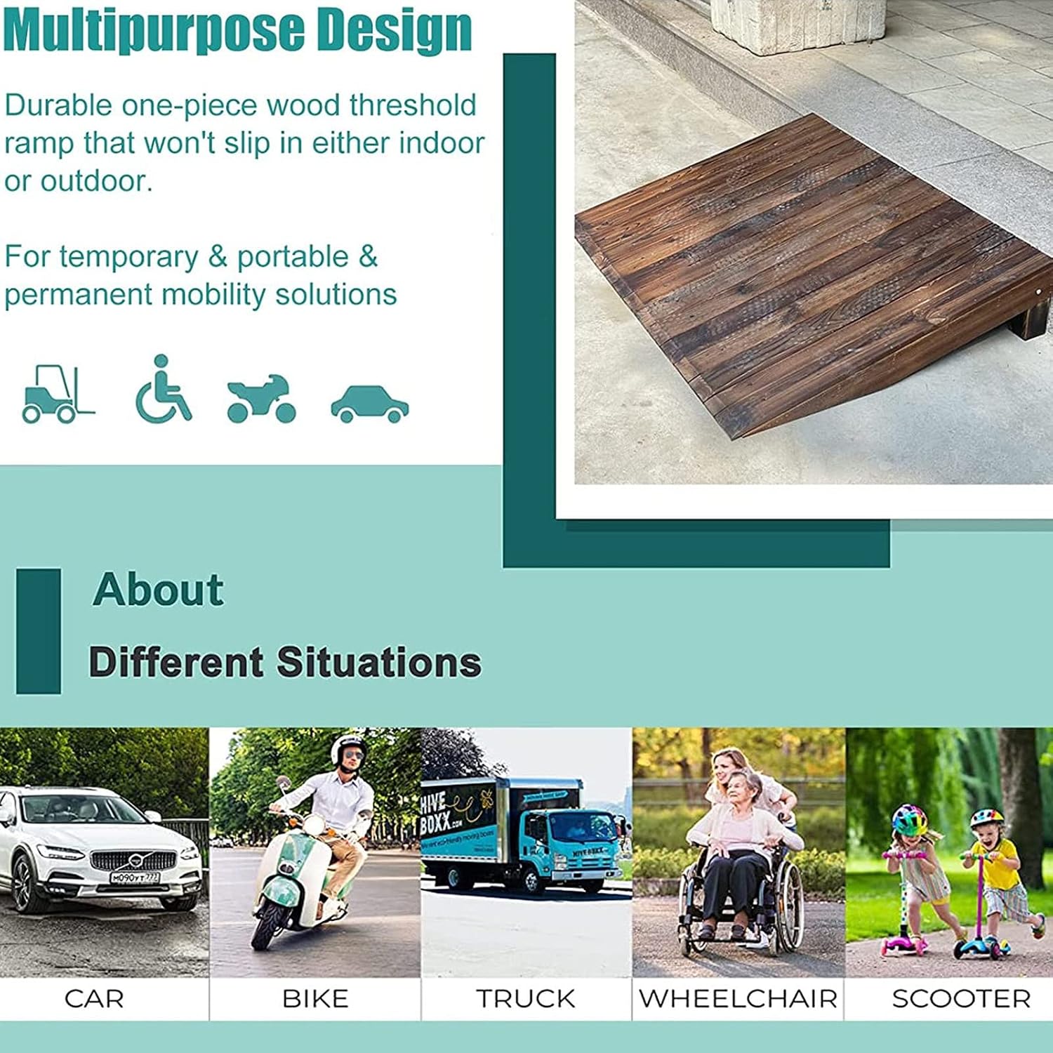 GUNEL 4inch/7inch/8inch/10inch Rise Threshold Ramp for Doorways, Portable Wooden Curb Transition Ramps for Curb/Driveway/Garage Door/Stair/Sheds, Non Slip Surface (Size : 60x80x25cm)