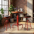 Topower 3 Piece Pub Bar Set Industrial Bar Table and PU Leather Seat Stools for 2, Adjustable Height Coffee Table Farmhouse Stool for Dining Room, Living Room, Coffee Shop, Antique Red