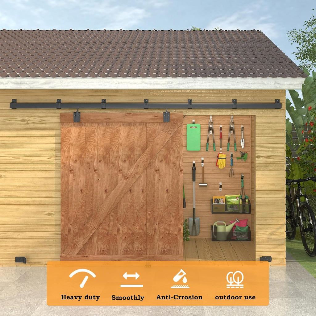 10FT Black Box Rail Exterior Barn Door Hardware Kit, Sliding Heavy Duty Barn Door Track, Wall Mount Barn Door Hardware with 5 Track Brackets(Doors NOT Include