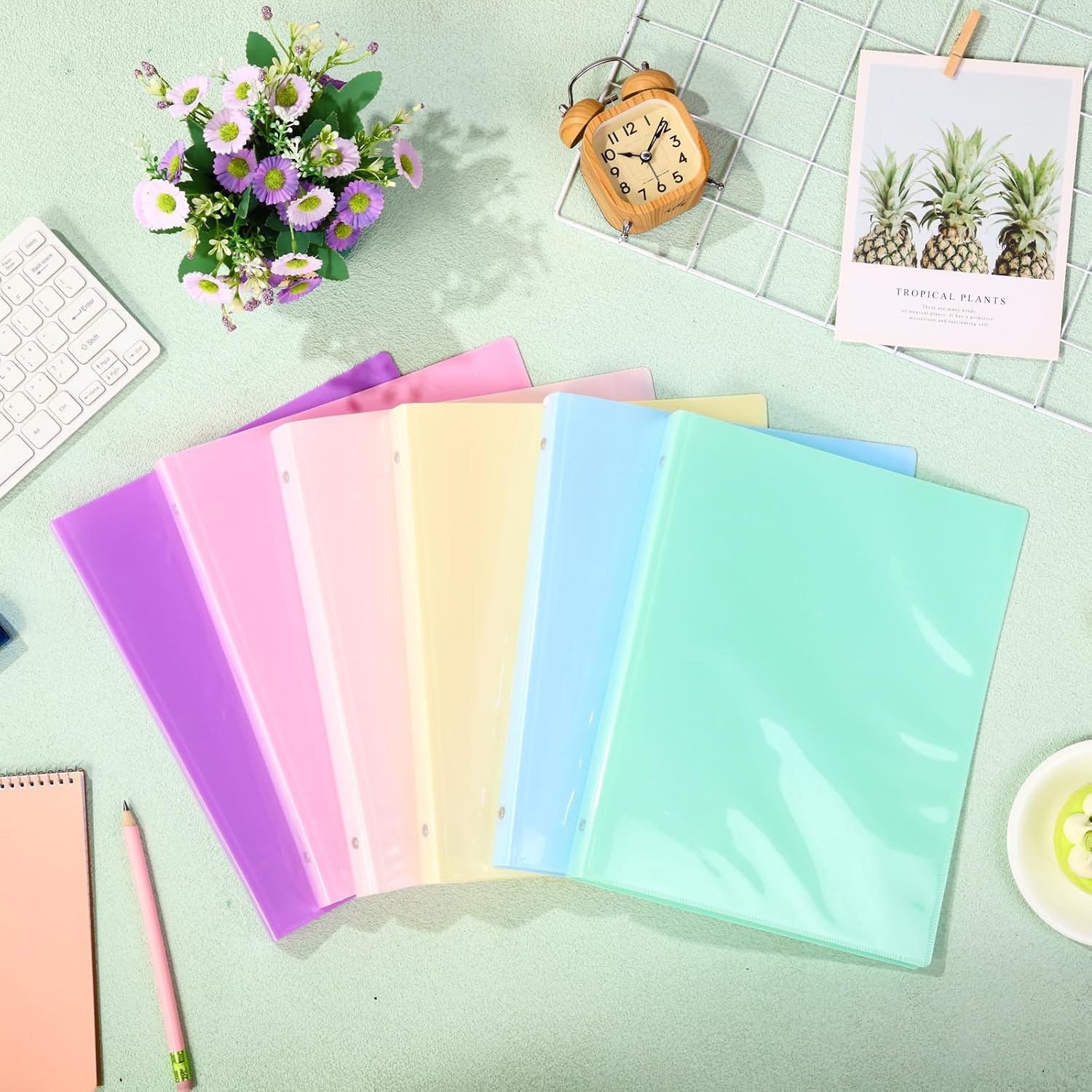Fulmoon 48 Pack 3 Ring Plastic Binders 1 Inch Bulk with 2 Pockets, Flexible Binder Loose Leaf Hardcover, Fit 12' x 10' US Letter Size Paper, for School Office Home, 6 Colors(Macaron)