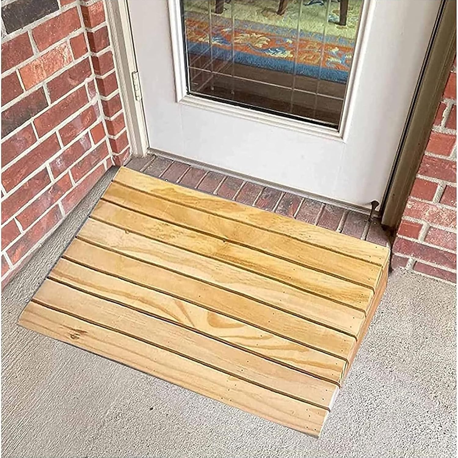 Non-Slip Wooden Step Transition Ramp for Wheelchair Walkers Car Motorcycle, Portable Mobile Threshold Ramps for Doorways 2-6in Rise, Front Door Entry Ramp (Size : 38.8x35x15cm)