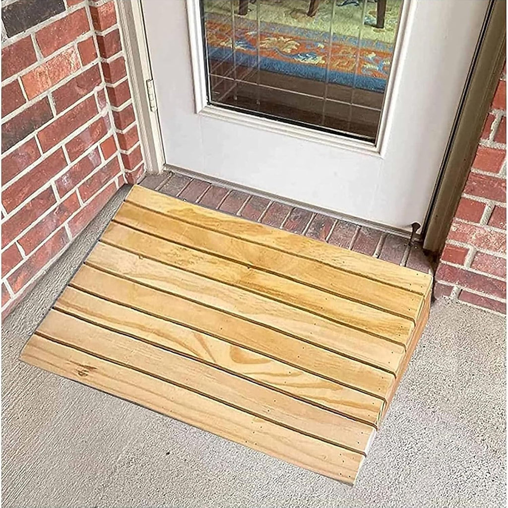 Non-Slip Wooden Step Transition Ramp for Wheelchair Walkers Car Motorcycle, Portable Mobile Threshold Ramps for Doorways 2-6in Rise, Front Door Entry Ramp (Size : 38.8x35x14cm)