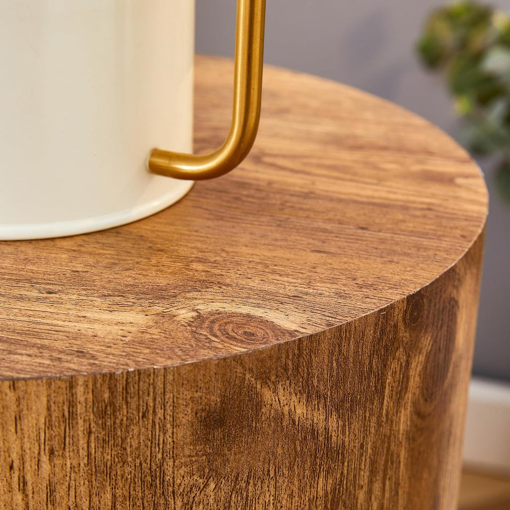 Rustic Brown Small Coffee Table Modern Drum-Shape Bedside Table Nightstand for Bedroom Living Room Round Wood Side End Table Beside Sofa Couch -Fully Assembled (12 x 12 x 19.7 H)