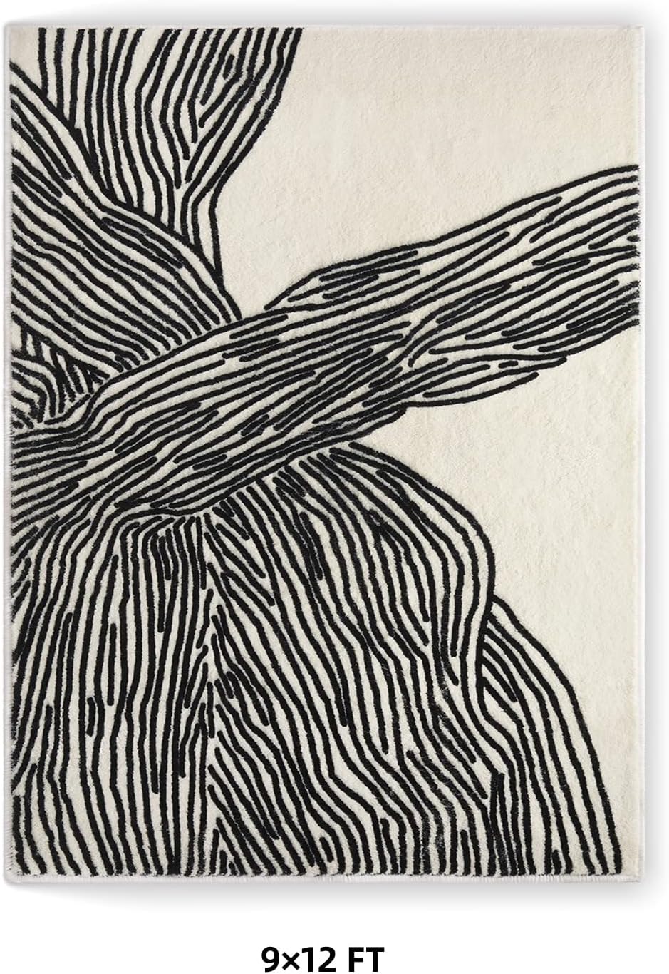 YIHOUSE 9×12 Ft Washable Rug, Black and White Abstract Area Rug for Bedroom, Living Room, Dining Room, Office, Playroom, Nursery, Ultra Thin Nonslip Modern Large Rugs Soft Contemporary Striped Rugs