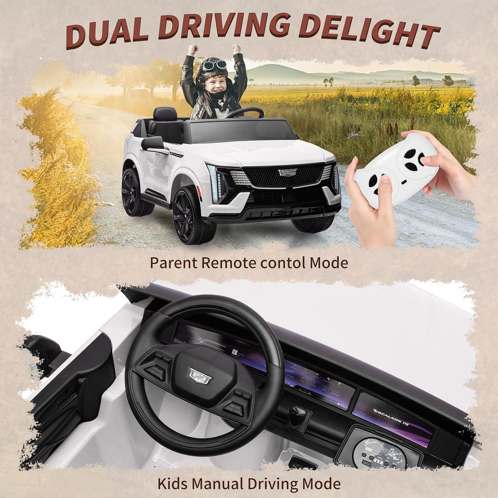 24V Ride On Car, Licensed Cadillac Battery Powered Electric Vehicle w/Remote Control, 2 Seater, 4-Wheel Shock Absorbers, Smooth Start, Music, LED Lights for Boys Girls