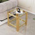 2-Tier Glass End Table, 20' Square Gold Side Table with Stainless Steel Legs and Clear Tempered Glass, Modern Luxury End Table for Living Room Home Office