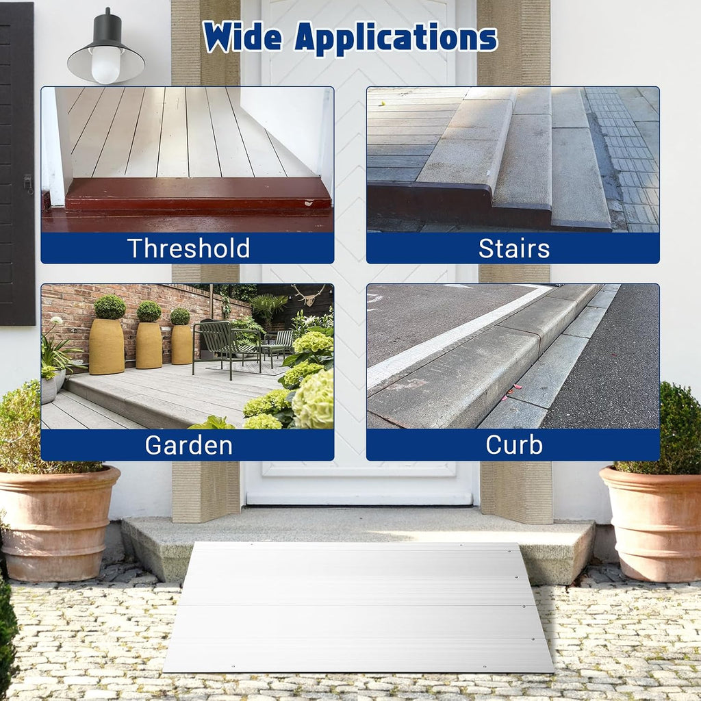 Aluminum Threshold Ramp for Doorways – 4' Rise, 700LB/320kg Capacity, Heavy Duty, Adjustable Metal Entry Ramp for Wheelchairs, Mobility Scooters, Bikes, Strollers – Home Steps – Threshold