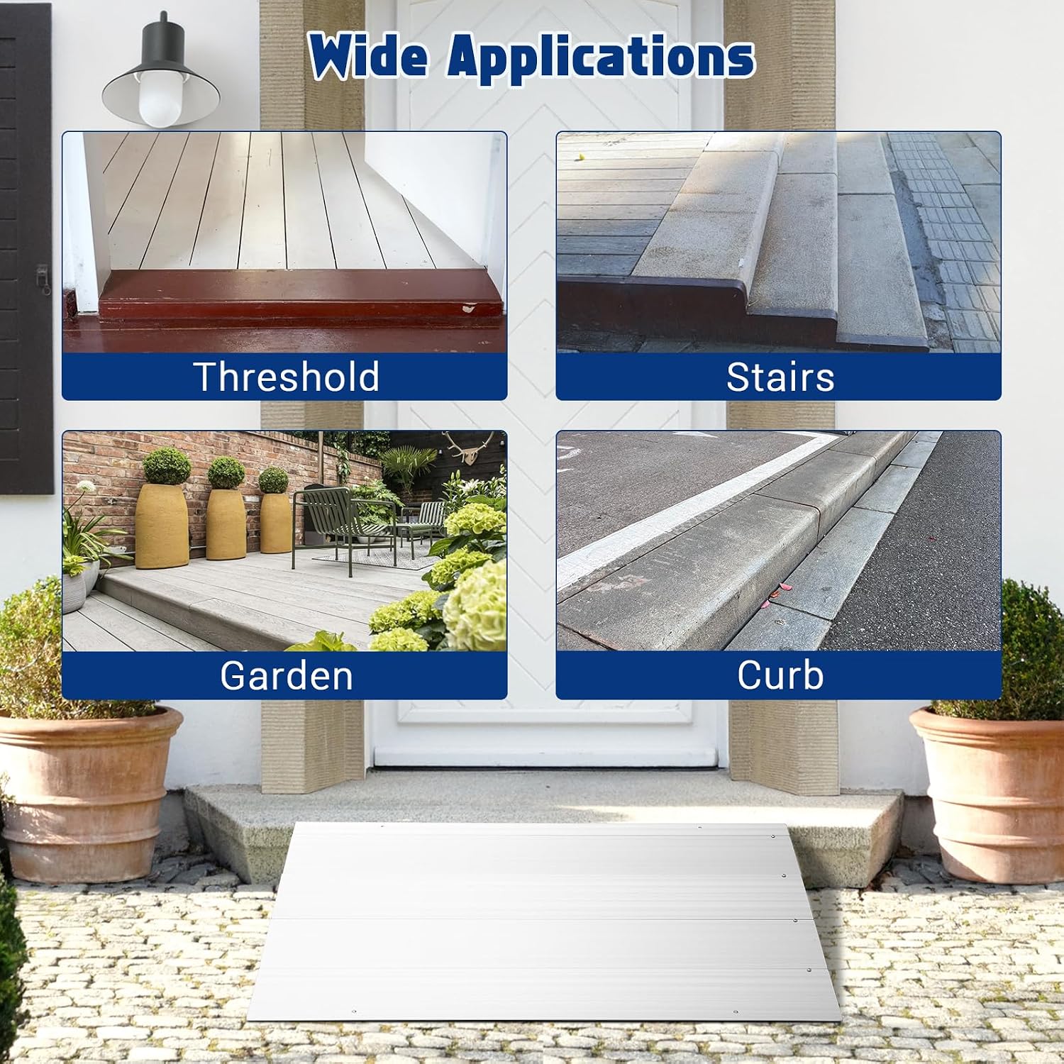 Aluminum Threshold Ramp for Doorways – 4' Rise, 700LB/320kg Capacity, Heavy Duty, Adjustable Metal Entry Ramp for Wheelchairs, Mobility Scooters, Bikes, Strollers – Home Steps – Threshold