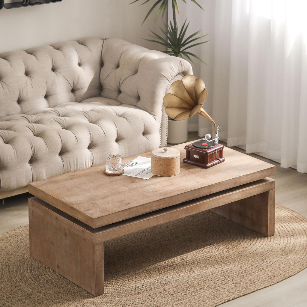 47.6' Wood Coffee Table, Mid Century Modern Farmhouse Wooden Coffee Tables for Living Room Natural Solid Firwood Tabletop Rectangle Center Table for Apartment Home Office Tea Table (Natural)