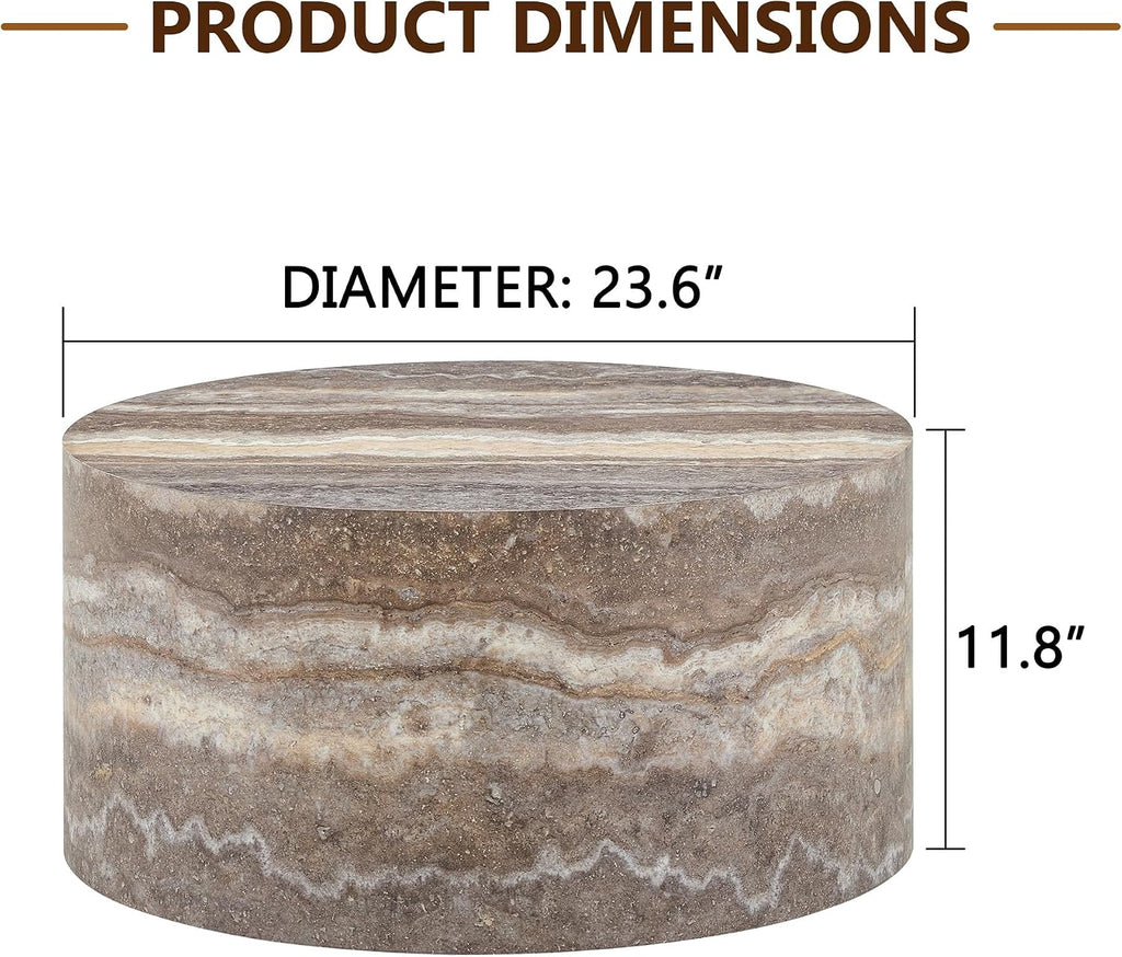 Round Coffee Table, 23.6' Modern Grey Faux Marble Drum Coffee Table, Round Accent Center Table for Living Room Apartment Small Spaces, No Assembly Required