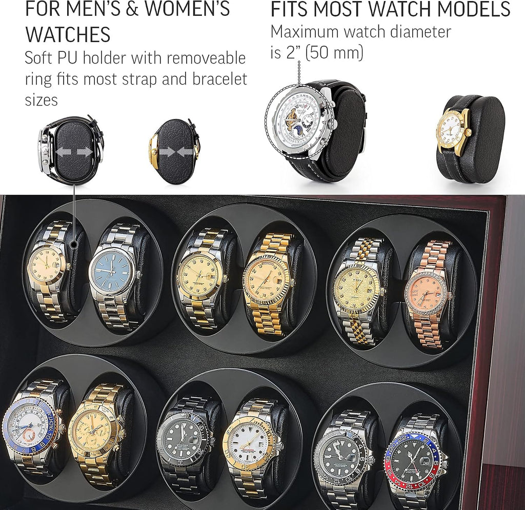 12 Watch Winder for Automatic Watches with Motor-Stop and Battery Option
