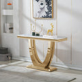 White Gold Console Table, 47' Faux Marble Entryway Table Narrow Long Sofa Table, Modern Accent Table Luxury Rectangle Behind Sofa Entrance Table Foyer Hallway Table for Living Room