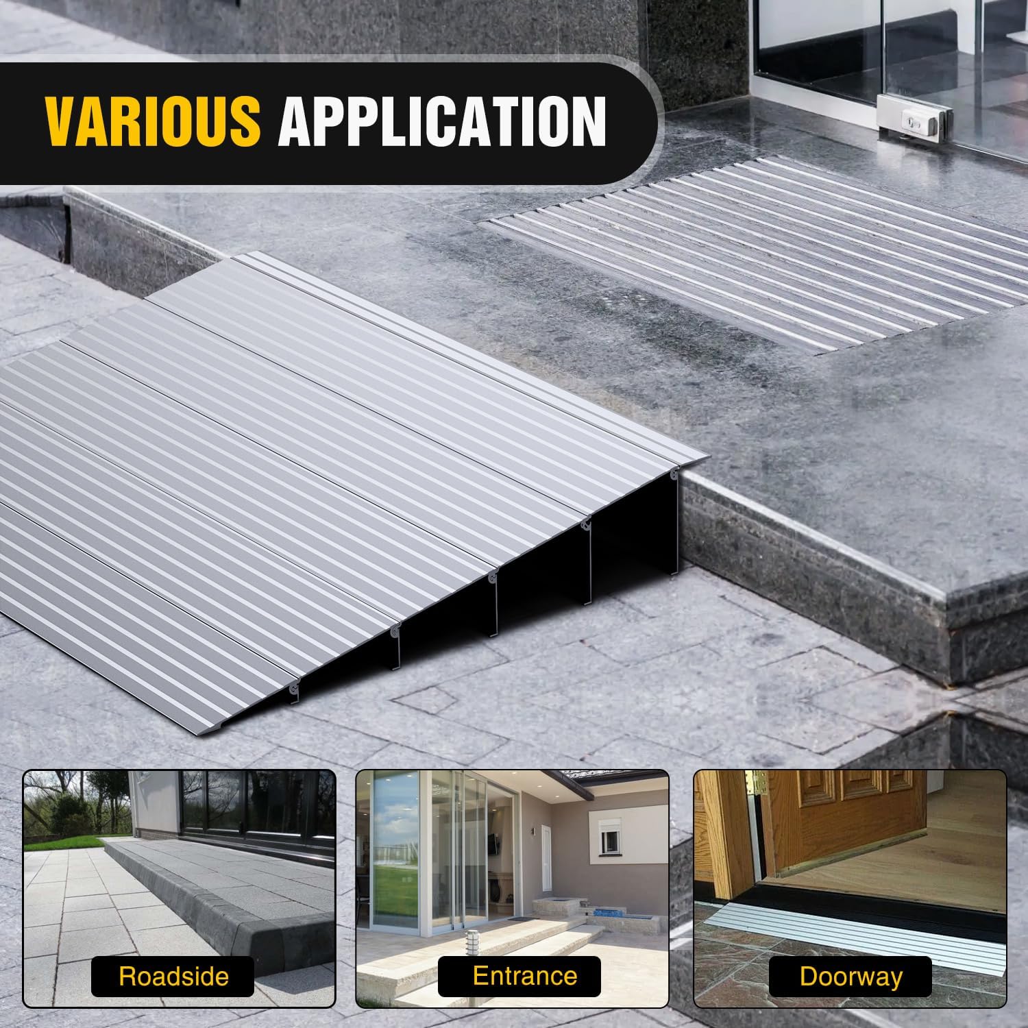 Nilight Door Threshold Ramp, 5' Rise Portable Aluminum Wheelchair Door Entry Ramps for Sheds Doorways Home Steps