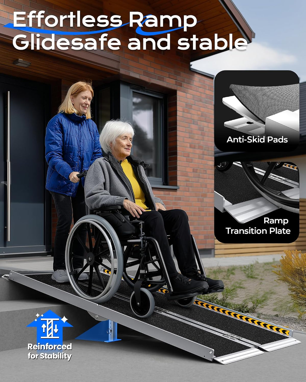 6FT Wheelchair Ramp, Portable Aluminum Ramps for Wheelchairs for Home Steps, 800 LBS Capacity Handicap Ramp for Doorway, Threshold,Front Porch, Entry, Stairs