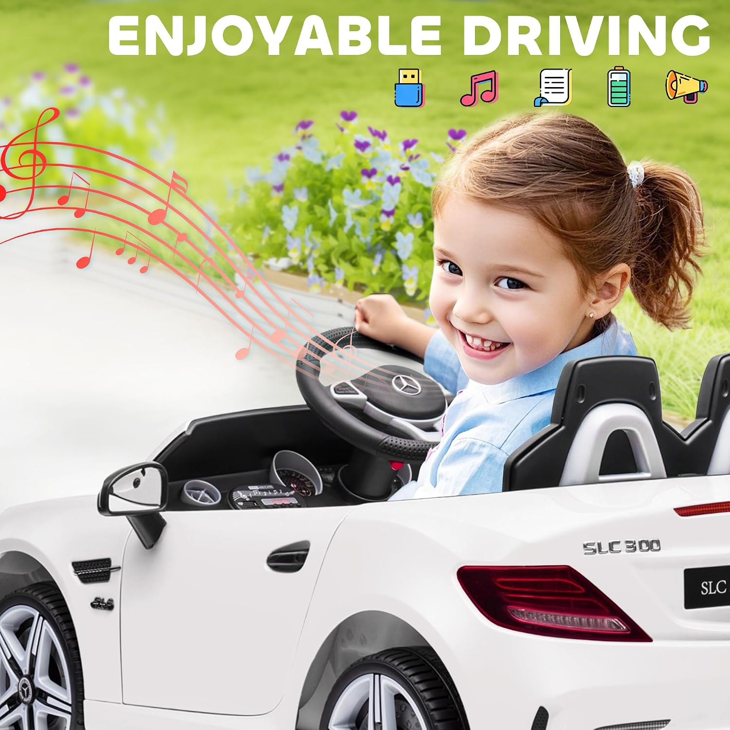 Aosom Mercedes SLC 300 Licensed 12V Ride On Car for Kids with Remote Control, 2 Speeds, Battery Powered Kids Electric Car with Music, Lights, Suspension for 3-6 Years Old, White