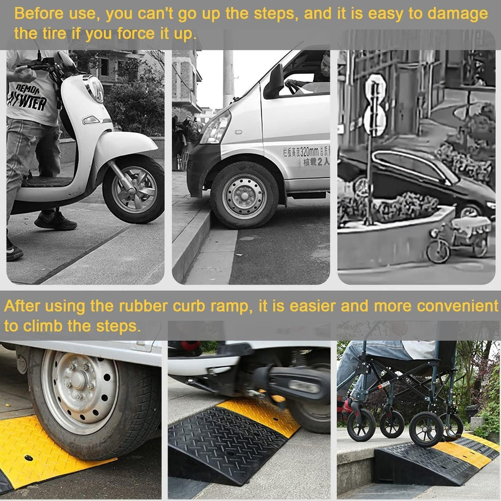 2 Pack Rubber Curb Ramp 2' Rise – Heavy Duty Driveway Threshold Ramp for Car, Motorcycle, Scooter, Bike, 39' x 10' x 2', 22000lbs Capacity, Non-Slip, Loading Dock Use