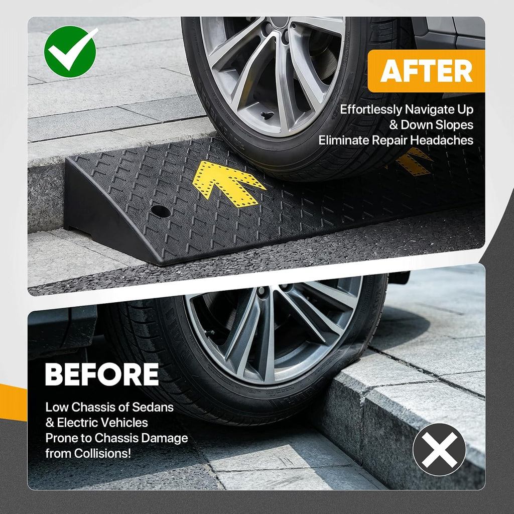 Magshion 2 Pack 5.3' Rise Rubber Curb Ramp for Driveway, 4400 lbs Capacity Per Ramp, 37.3' Wide Heavy Duty Threshold Ramp for Car, Wheelchair, RV, Trailer, Mower, Truck, Scooter & Motorcycle