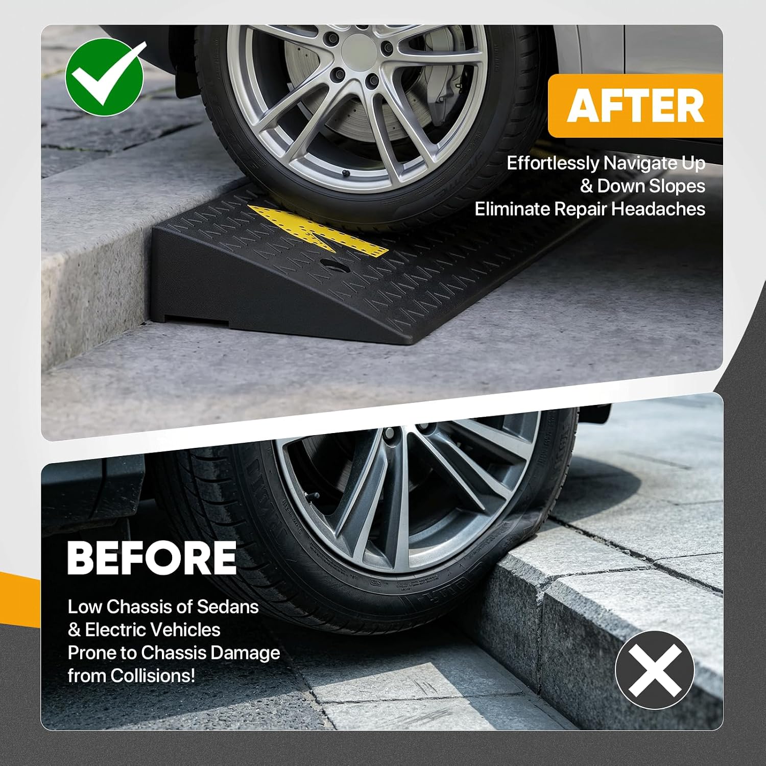 Magshion 2 Pack 4.3' Rise Rubber Curb Ramp for Driveway, 4400 lbs Capacity Per Ramp, 37.4' Wide Heavy Duty Threshold Ramp for Car, Wheelchair, RV, Trailer, Mower, Truck, Scooter & Motorcycle