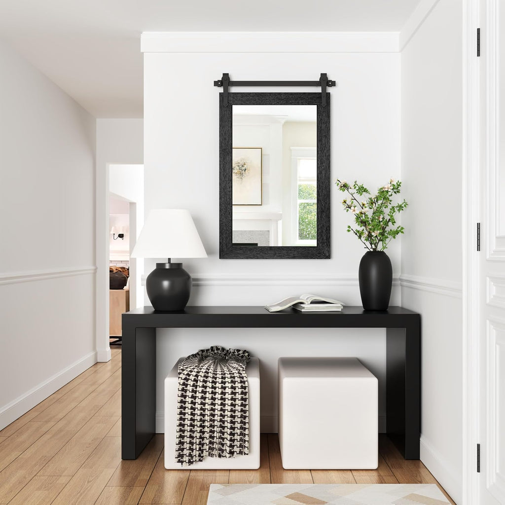 Farmhouse Bathroom Mirrors 26'x40' Black Rustic Wall Decor Mirror for Vanity Barn Door Style Wall Mirror for Entryway Living Room