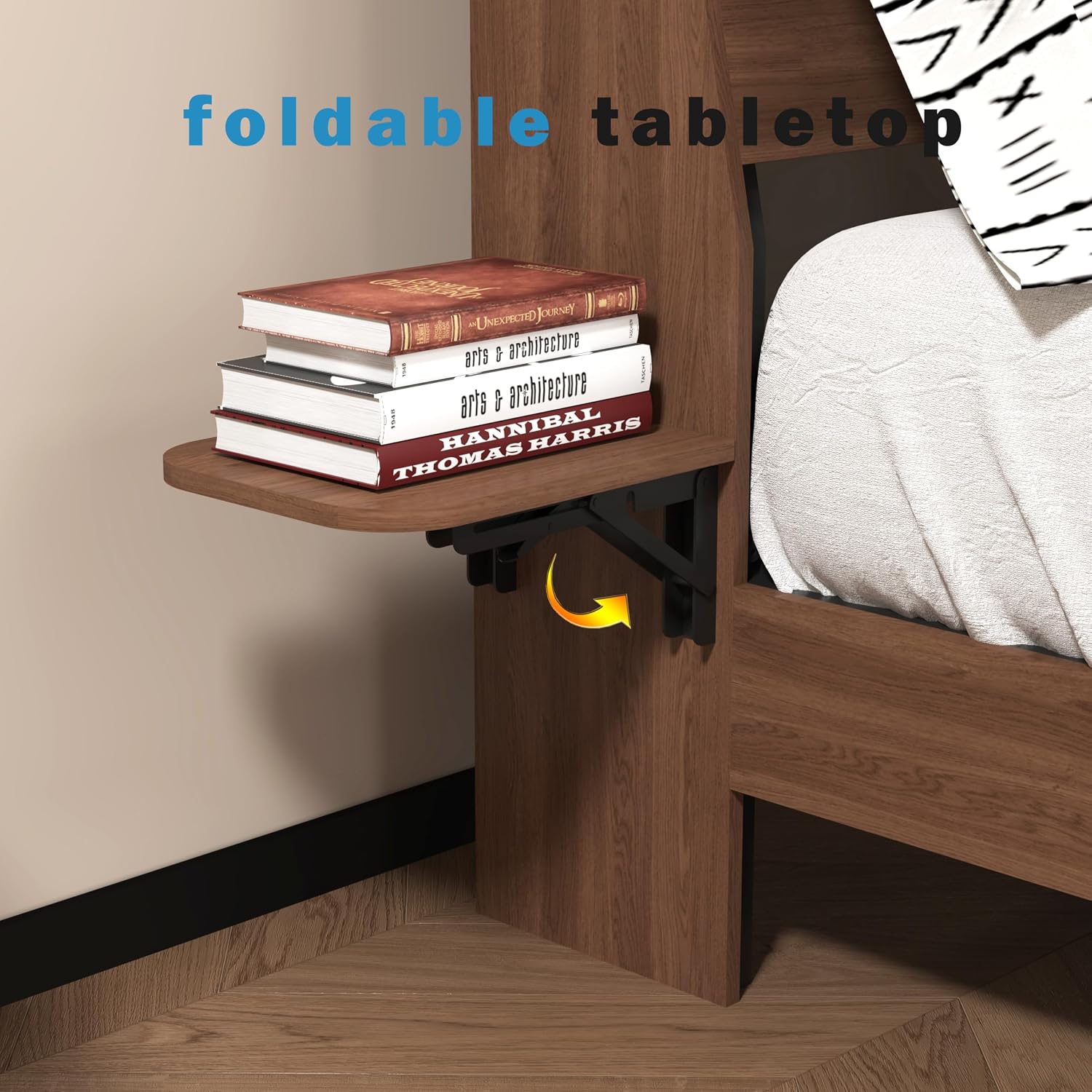 Floating Bed Frame Queen with LED Lights - Wooden Bed Frame with RGB Lighting & Charging Station for Modern Bedroom - Tech Enthusiasts Smart Home Furniture with Foldable Tabletops & App Contro