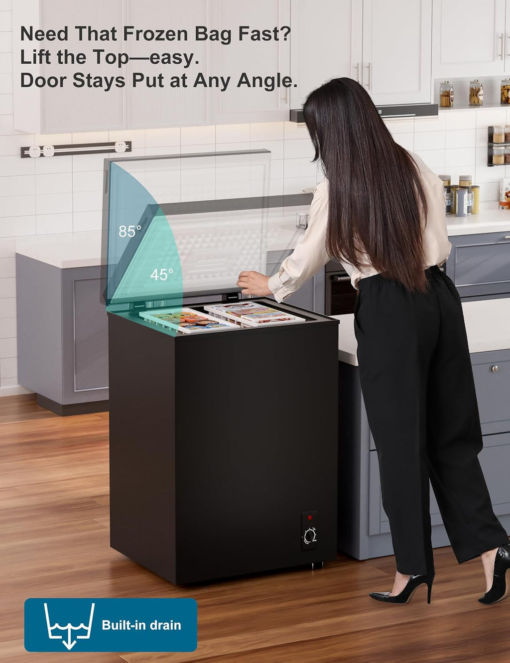 5.0 Cu.Ft Chest Freezer with 2 Removable Baskets - Energy Efficient and Ultra-Quiet Deep Freezer w/6 Temp - Manual Defrost, Free Standing Top Open Door for Home Garage Basement - Black