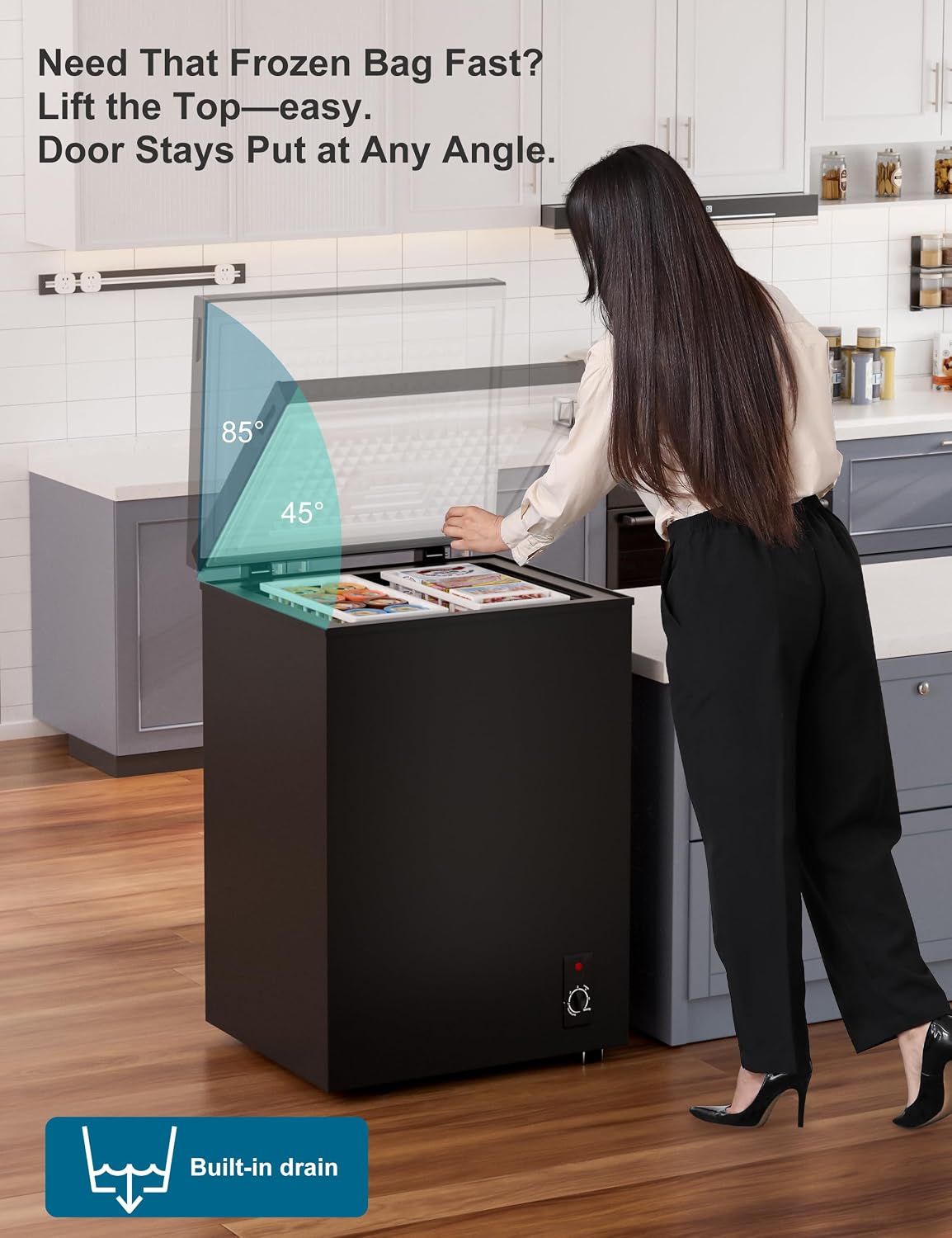 5.0 Cu.Ft Chest Freezer with 2 Removable Baskets - Energy Efficient and Ultra-Quiet Deep Freezer w/6 Temp - Manual Defrost, Free Standing Top Open Door for Home Garage Basement - Black