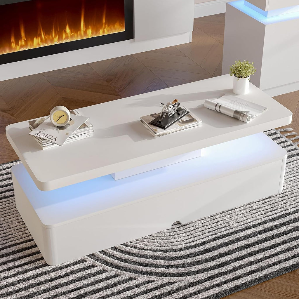MXV 4-Piece Living Room Table Set Includes A 70'' Modern Fireplace TV Stand with 36'' Electric Fireplace, A 40'' Coffee Table and 2 Side Tables with Storage Space for Living Room, Bedroom, White