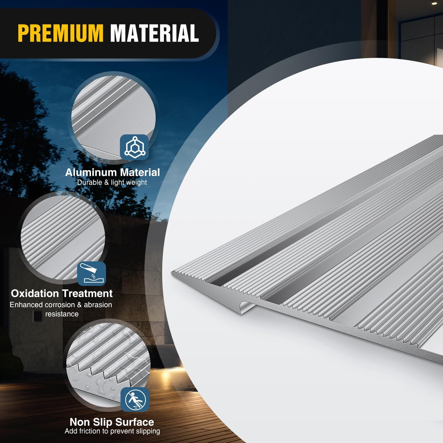 Nilight Door Threshold Ramp, 5' Rise Portable Aluminum Wheelchair Door Entry Ramps for Sheds Doorways Home Steps