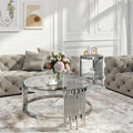 Round Glass Coffee Table Modern Living Room Table, 35.43' Gold Stainless Steel Leg Clear Tempered Glass, Circle Sofa Center Table Furniture for Home Apartment Office, Silver