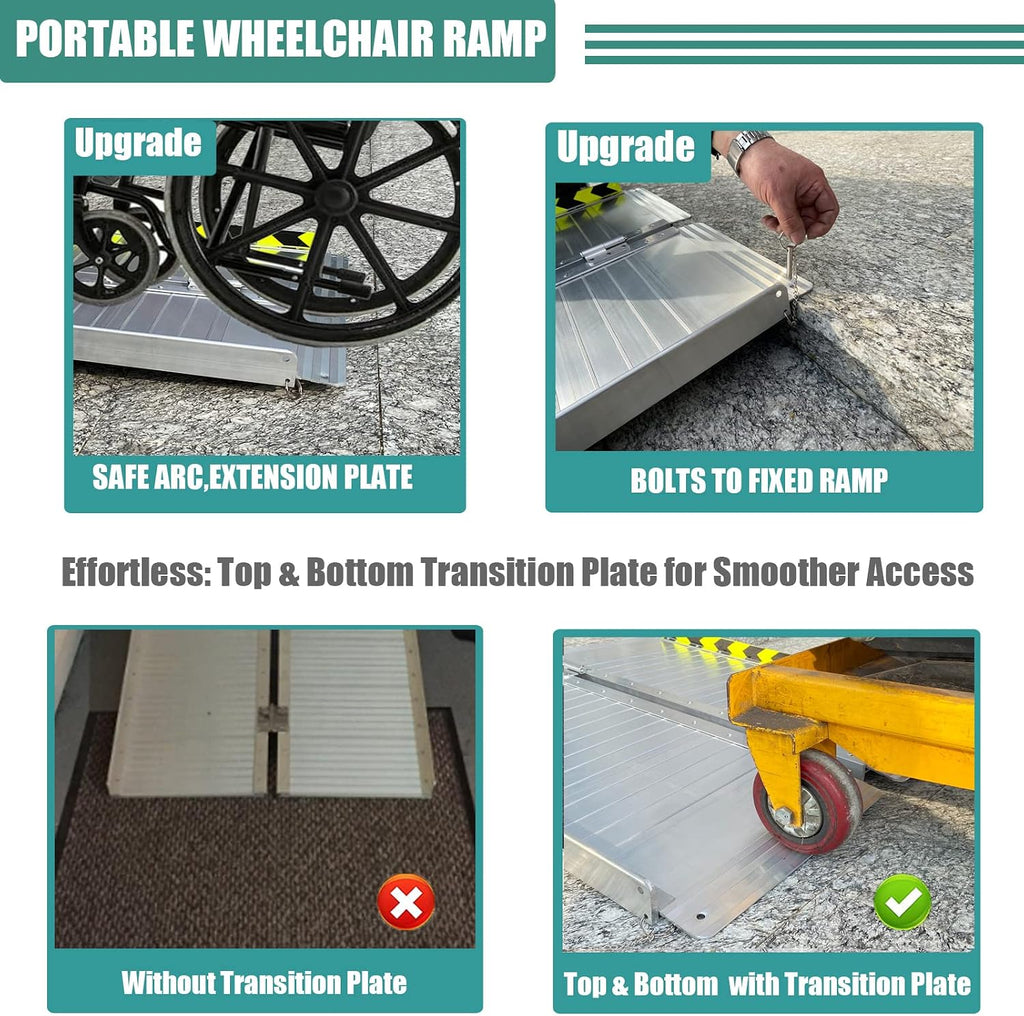 Non-Skid Folding Portable Wheelchair Ramp for Home Steps Stairs Doorways Scooter Lawn Mower, Handicap Ramp, Threshold ramp, Moving ramp (Single, 4 Foot)