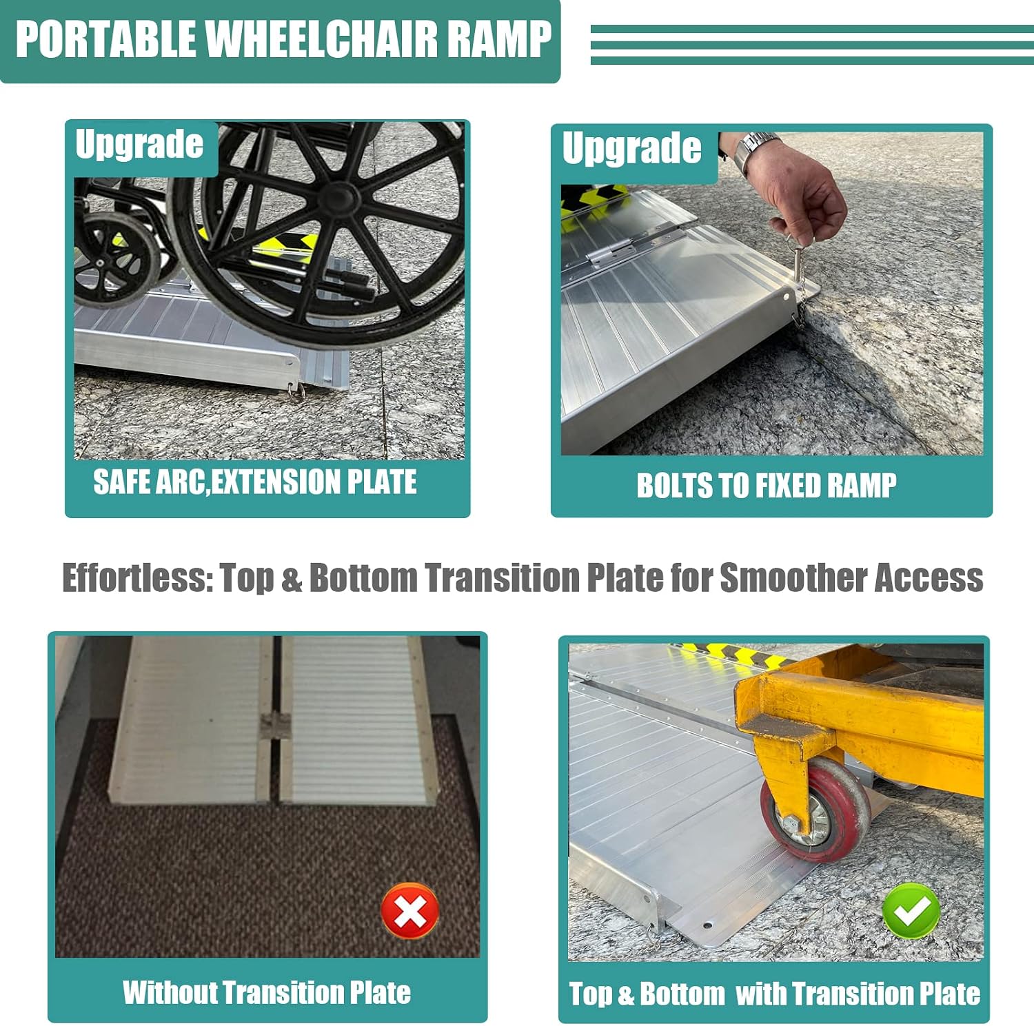 Non-Skid Folding Portable Wheelchair Ramp for Home Steps Stairs Doorways Scooter Lawn Mower, Handicap Ramp, Threshold ramp, Moving ramp (Single, 4 Foot)