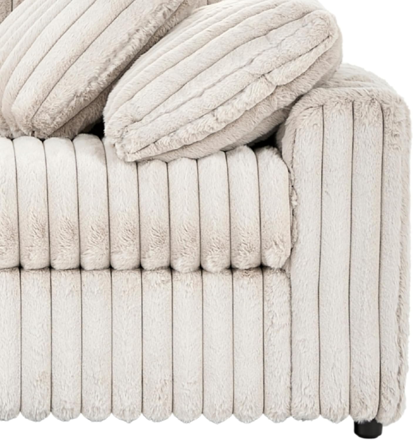 Roundhill Furniture Belvoir 3-Piece Living Room Set, Sofa Cuddle Chaise and Ottoman, Beige Champagne