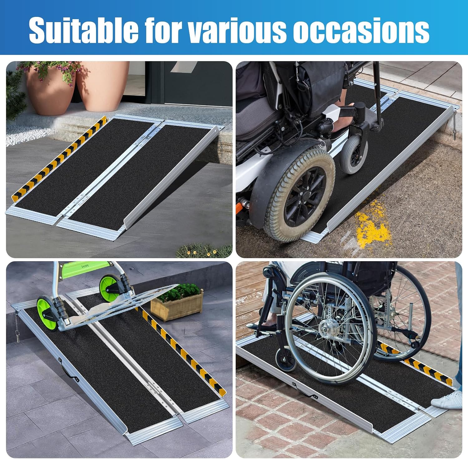 4FT Portable Wheelchair Ramp – 800lb Capacity, Folding Non-Slip Aluminum Handicap Ramp, Ramps for Wheelchairs for Home, Doorways, Stairs, Thresholds, Car Curbs, Scooters & Carts
