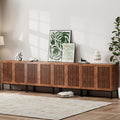 BVIUNTWO Storage Cabinet,126' Farmhouse Buffet Cabinet with Metal Base and Adjustable Shelves,Sideboard Coffee Bar with 8 Doors for Kitchen,Dining Room,Living Room,Brown
