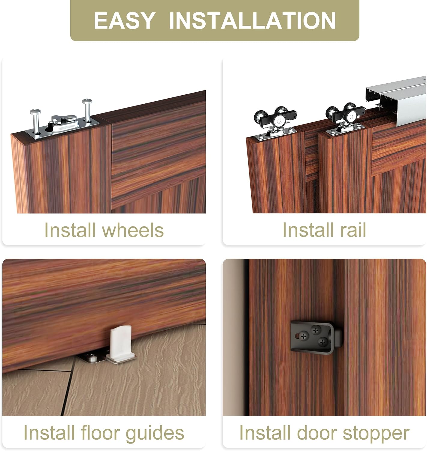 Heavy Duty Double Bypass Sliding Closet Door Track Kit Hardware 96'/8FT Aluminium Alloy Track Rail Set,for 2 Door System,Smoothly and Quietly,Silver