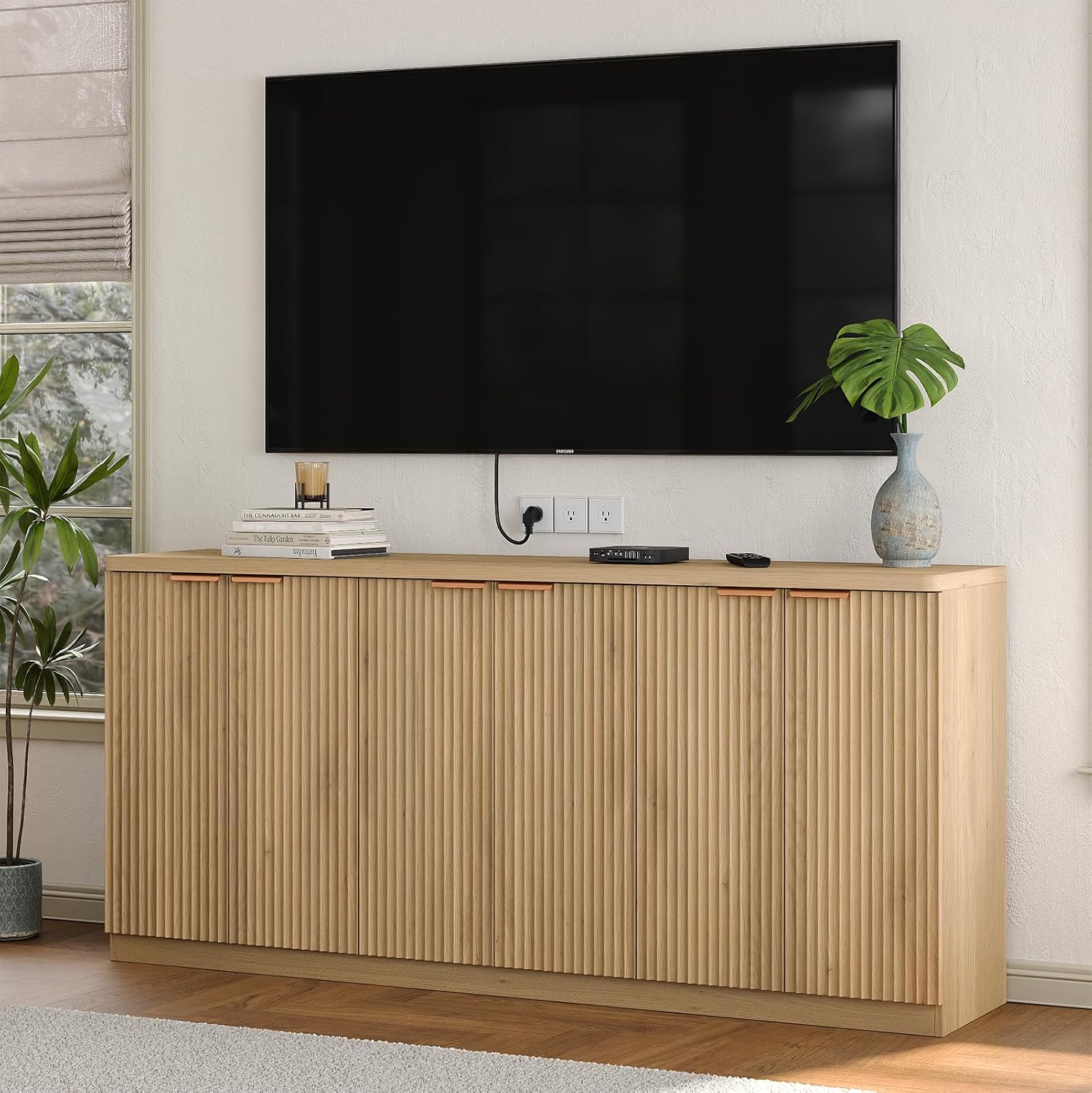 Yanosaku 70' Large Buffet Sideboard Cabinet, Fluted Cabinet 6 Doors, Buffet Table Coffee Bar Wine Bar Storage Cabinet for Dining Room, Living Room