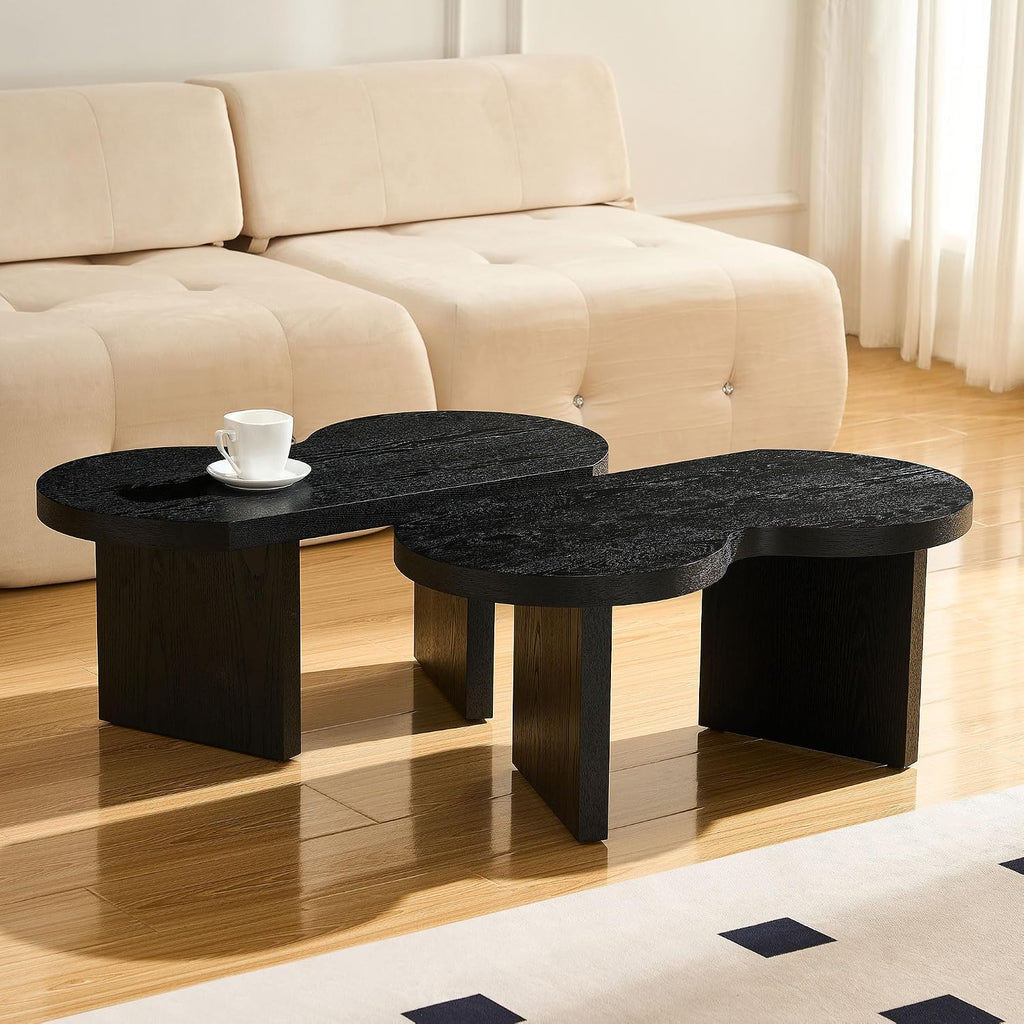 Modern Nesting Coffee Table Set of 2, Natural Wooden Coffee Table for Living Room, Small Center Table End Table Sets with Rustic Wood Grain for Bedroom Office Cafe Black 31.5' W x13.77 H