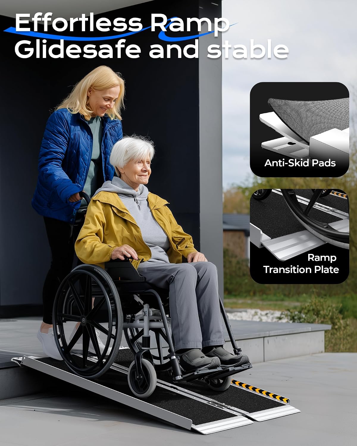 Portable Wheelchair Ramp 3FT, Non-Skid Aluminum Ramps for Wheelchairs for Home Steps, 800 LBS Capacity Handicap Ramp for Doorway, Threshold,Front Porch, Entry, Stairs 36' Lx 29.2' Wx2H