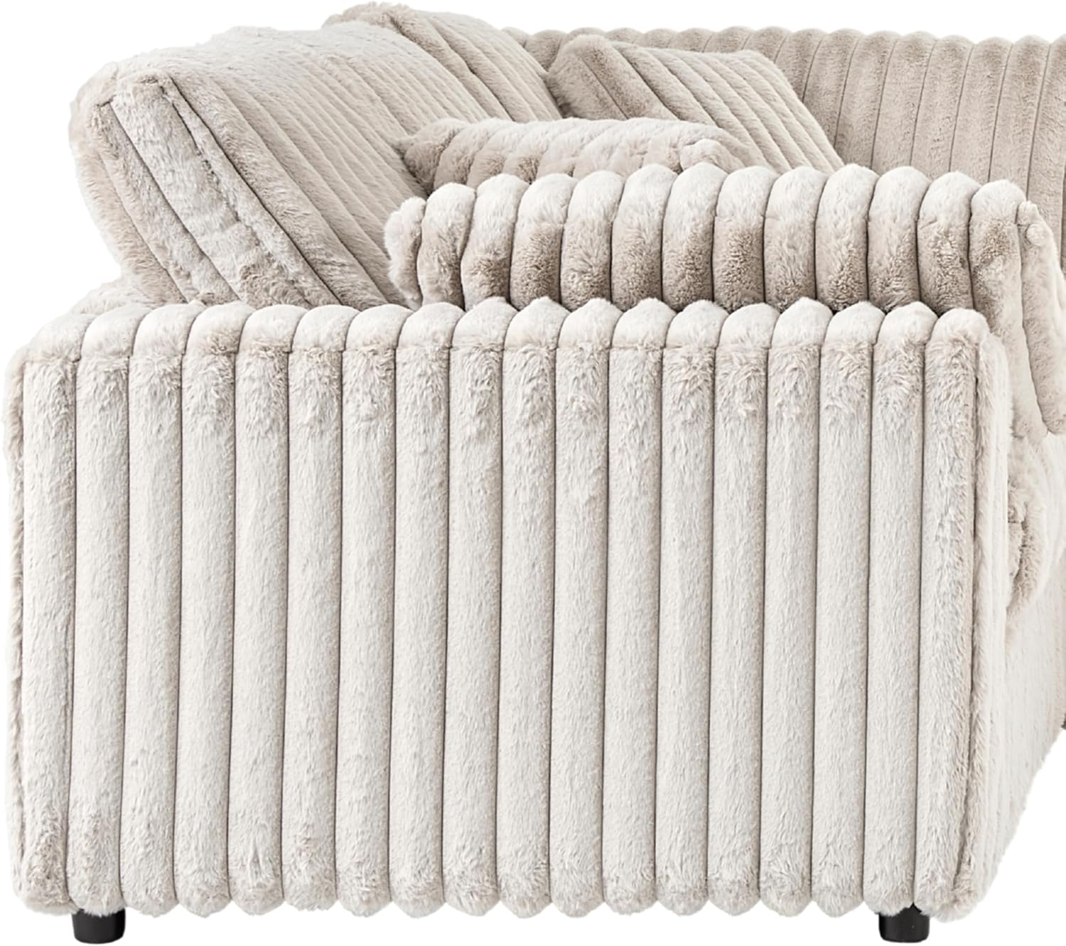 Roundhill Furniture Belvoir 3-Piece Living Room Set, Sofa Cuddle Chaise and Ottoman, Beige Champagne