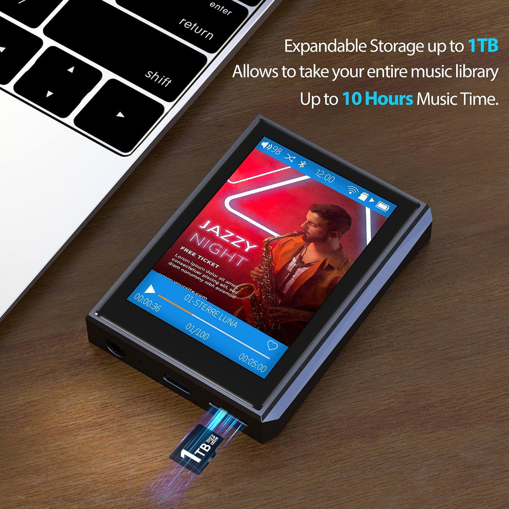Surfans F22 Portable HiFi MP3 Player – Lossless Music Player with Bluetooth, DAC Chip, Audiobook & E-Book Support – 2.8' Touchscreen – DSD256, PCM 384kHz – 32GB, up to 1TB