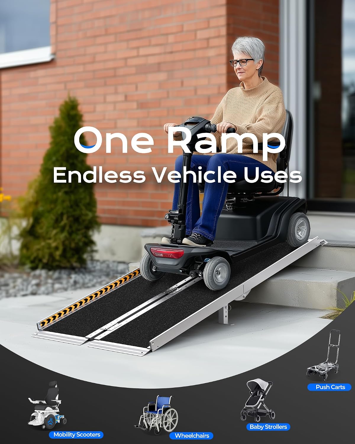 6FT Wheelchair Ramp, Portable Aluminum Ramps for Wheelchairs for Home Steps, 800 LBS Capacity Handicap Ramp for Doorway, Threshold,Front Porch, Entry, Stairs